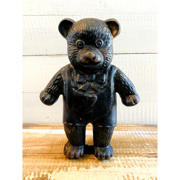 Vintage Heavy Cast Iron Teddy Bear Door Stop 8.625" Tall - Picture 1 of 10